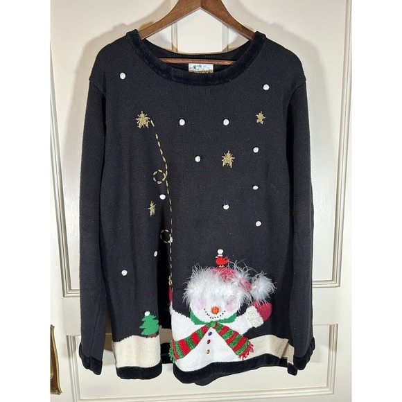 Quacker Factory Sweaters - Vintage The Quacker Factory Snowman Christmas Sweater Ugly Christmas Black XL